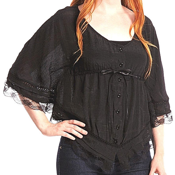 EMpiRE WAiST TOP RiBBoN LAcE Cape BAT Slve PRETTY - Picture 2 of 3